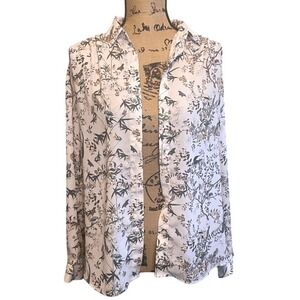 H&M Floral Nature Sheer Button Down Blouse